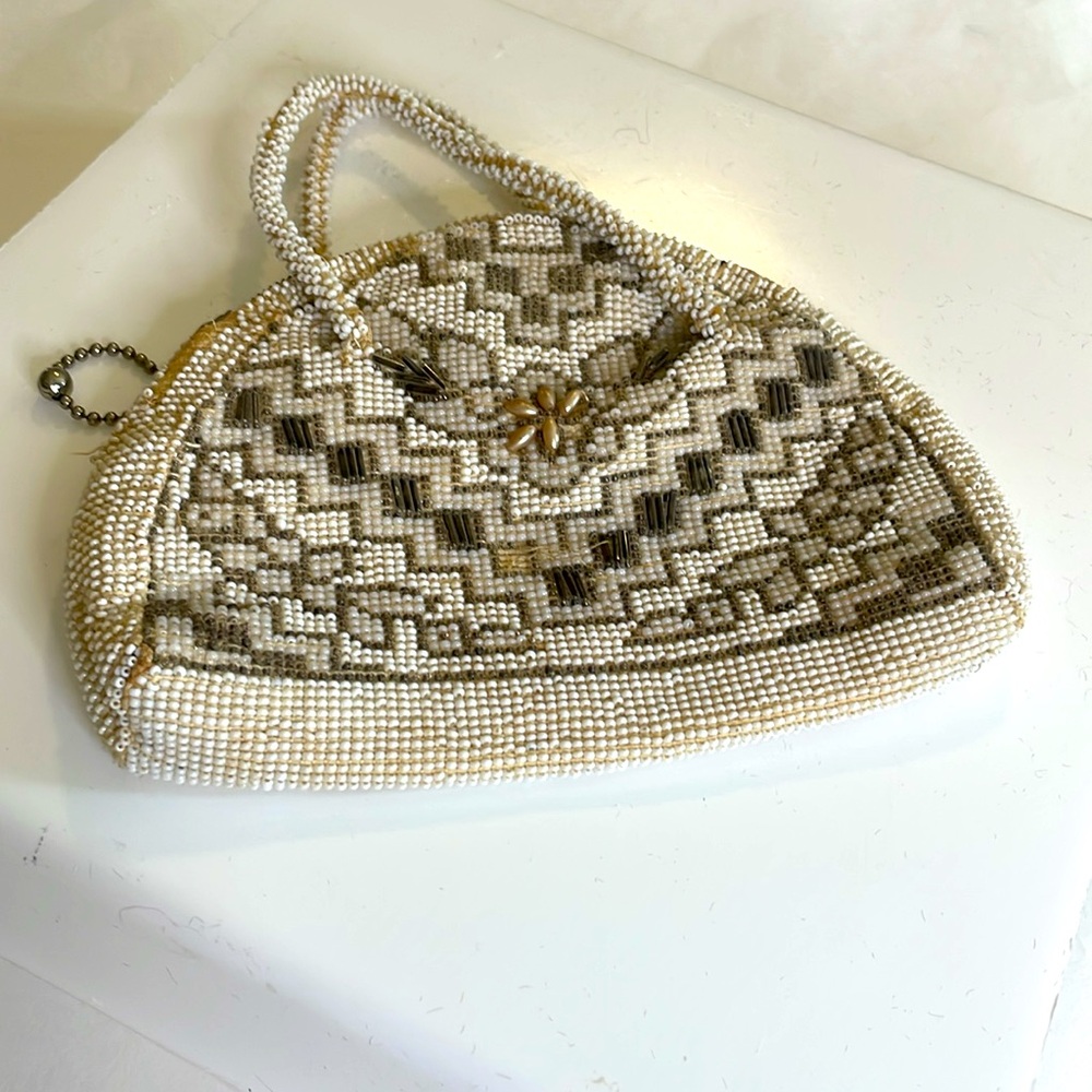 Vintage Art Deco Microbeads Evening Bag Czechoslovakia Beaded Handle Zipper Top